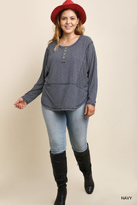 PLUS Striped Henley Top