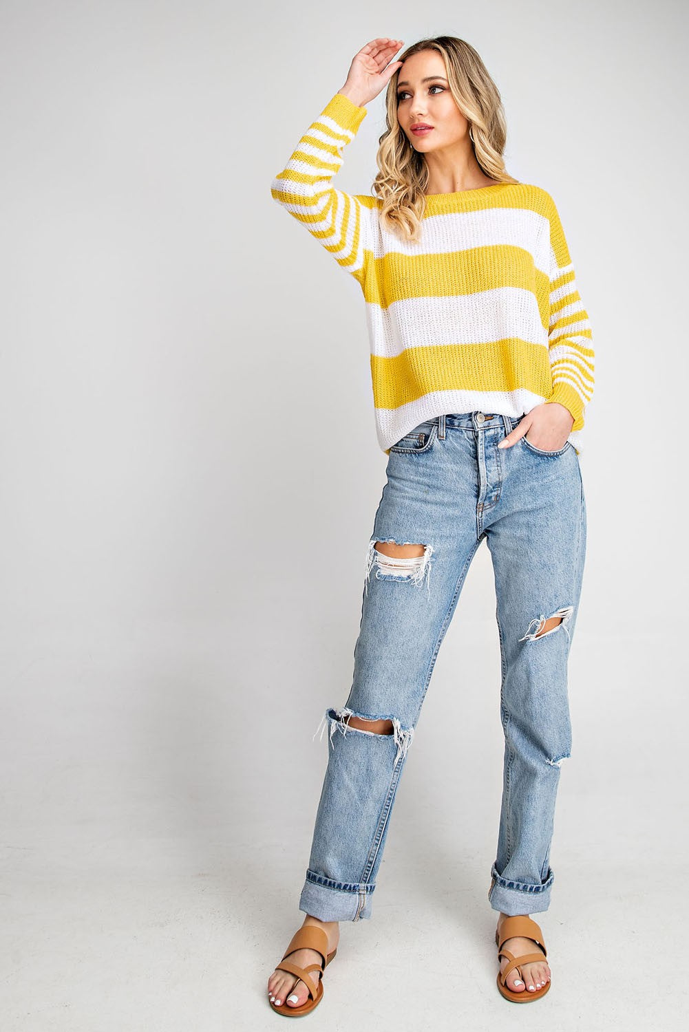 Mustard Striped Knit Sweater