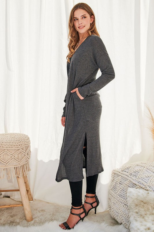 Waffle Knit Long Cardigan (Two Colors)