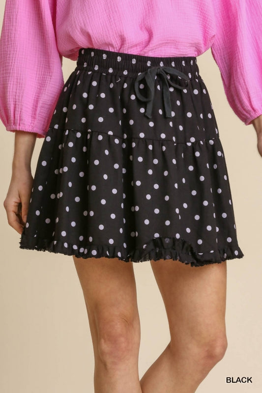 Linen Blend Polka Dot Ruffle Skirt