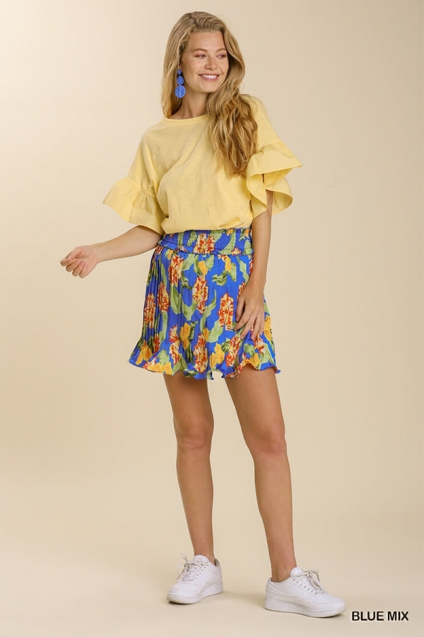 Satin Pleated Smocked Waist Skirt