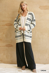 Aztec Pattern Long Sleeve Knit Cardigan