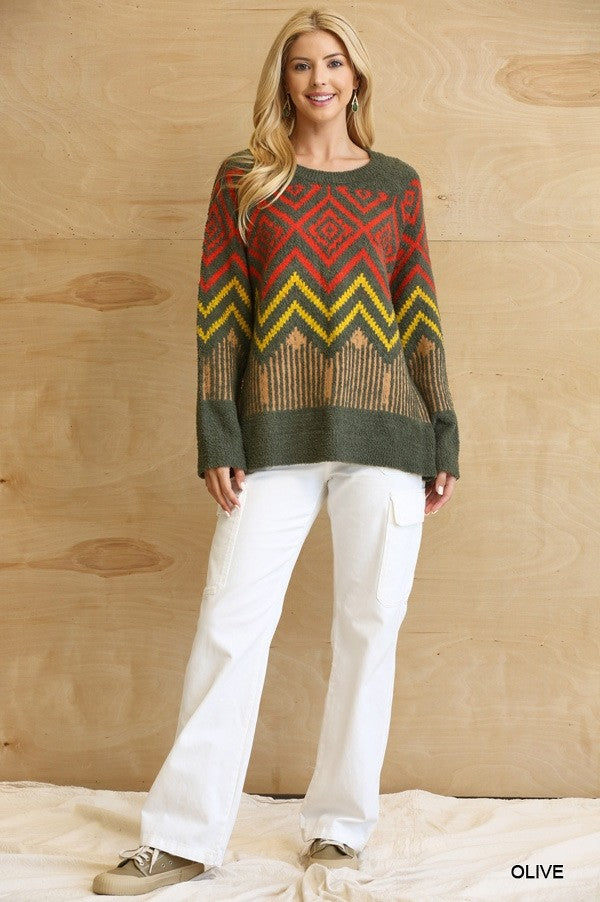 Aztec Pattern Soft Sweater Top