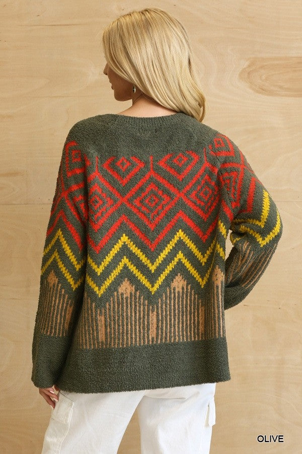 Aztec Pattern Soft Sweater Top